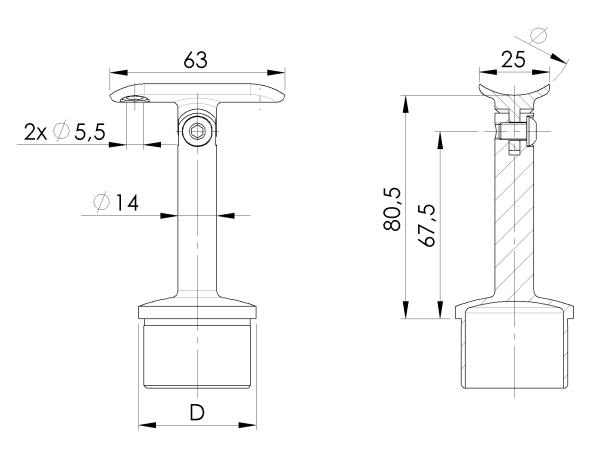 Edelstahl Geländerpfosten Reling Seitenverankerung Ø42,4 Bauhöhe 1000mm mit Querstabhalter Ø12,0 Geländer V2A geschliffen K320
